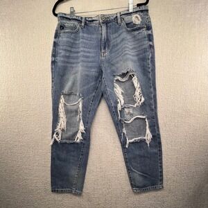 Kancan Distressed‎ Ripped Cropped Jeans Juniors Women's Light Wash Denim